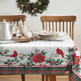 bnhjsdw Christmas Tablecloth Green Red Plaid Christmas Table Cloth, Washable Table Cover for Xmas Holiday, Dining, Party Decor - 60" X 120" Rectangle/Rectangular/Oblong