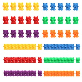 Rainbow Counting Bears with Matching Sorting Cups, Bear Counters and Dice Math Toddler Games 96pc Set - Bonus Scoop Tongs, Storage Bag