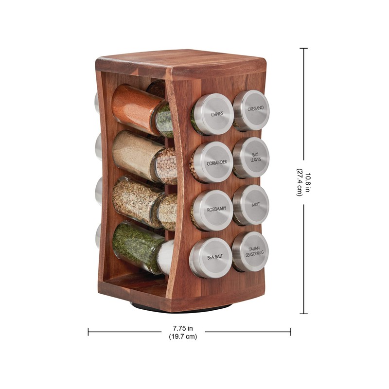 Kamenstein 16 Jar Hourglass Revolving Countertop Spice Rack with Spices