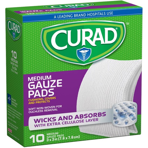 Curad Non-Woven Pro-Gauze, 3 Inch x 3 Inch, 10 Count (Pack of 6)