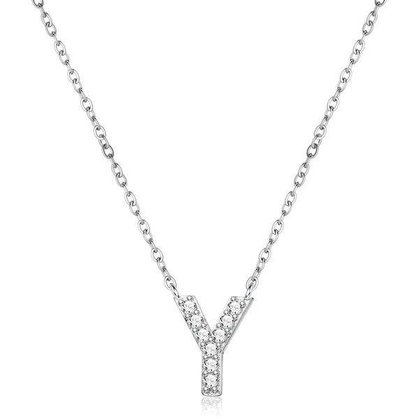 Roheafer Sterling Silver Initial Necklace for Women with Cubic Zirconia