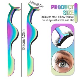 Wimpernpinzette Applikator, 2 Stück False Lash Pinzette, Edelstahl gebogene Spitze Fischschwanz künstliche Wimpern Clip, Volumen Wimpernverlängerung Tragen, Regenbogenfarben