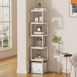 5 Tier Bookshelf, Narrow S-Shaped Geometric Bookcase, Modern Square Standing Unit Display Storage Shelves, Metal Decorative Room Divider unique Bookshelves for Bedroom, Home Office, Living Room