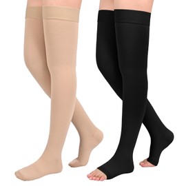 2Pairs Ktinnead 20-30mmHg Thigh High Compression Stockings for Women, Thigh High Compression Socks, Medical Compression Stockings for Pregnant, Teacher, Doctor, Varicose Veins, Swelling, lymphedema