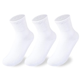 Mini angel Boys Girls Crew Socks White Ankle Socks Kids Seamless Cotton Athletic Sock 12-14 Years Youth School Uniform Sock 3 Pairs (White,XL)