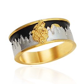 PikaLF Howling Wolf Ring for Men, Norse Viking Wolfscope Ring, Retro Wolf Totem Rings, Wolf Moon Ring Amulet Ring, Animal Wolf Jewelry, NO