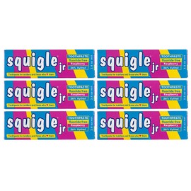 Squigle Jr Toothpaste - For Infants, Toddlers, Airplane Travellers. SLS Free, Fluoride Free, Prevents Canker Sores, Chapped Lips. Soothes, Protects Dry Mouths. Stops Tooth Sensitivity 96.5g (6 pack)