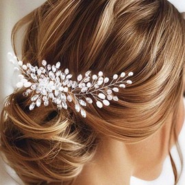 Latious Silver Wedding Hair Comb Rhinestone Bridal Hair Piece Pearl Hair Accessories for Women