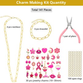 141 Pcs Charm Necklace Bracelet Making Kit, Adjustable Gold Necklace Bracelet Kit Jewelry Making Kit DIY Charm Bracelets Necklaces for Making Jewelry Supplies Gift