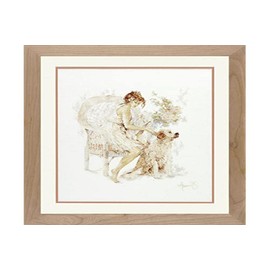 Lanarte Counted Cross Stitch Kit: Girl in Chair with Dog (Linen), Cotton, NA, 39 x 49cm