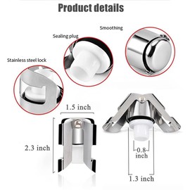 3 Pack Reusable Champagne Stoppers, Stainless Steel Wine Sparkling Bottle Cork Set with a Built In Sealing Plug,Sealer for Cava, Prosecco (Silver)