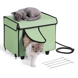 VEVOR Elevated Heated Cat House, Cuboid Kitty Shelter, 900D Oxford Cloth Foldable Cat Shelter with Heated Pad for Winter to Stay Warm & Cozy, Light Green (Small)