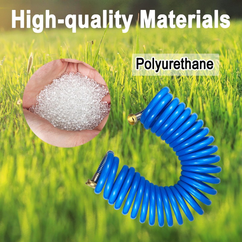 Darnassus Heavy-duty PU Coil Hose, Self-Coiling Garden Hose with Solid