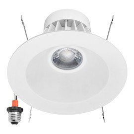 Maxxima 5 in. & 6 in. Retrofit Recessed Anti-Glare LED Downlight, 1300 Lumens, 5 Color Temperature Selectable 2700K/3000K/3500K/4000K/5000K, Dimmable, E-26 Quick Connect Adapter, 90 CRI, White Trim