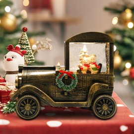 Christmas Snow Globe Lantern Truck Water Glittering Globe with Snowman 8 Music Songs Christmas Snow Globes USB & Battery Operated for Christmas Festival Decorations Gifts (Truck-Snowman)