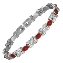 EnerMagiX Magnetic Bracelets for Women, Stainless Steel Magnetic Bracelet with Red Stones, Fashion Magnetic Jewelry