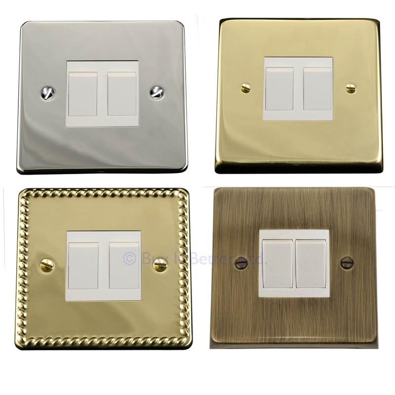 ElekTek Polished Chrome Plated Double Light Switch Metal Cover Plate