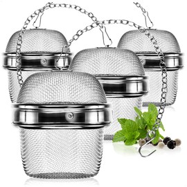 com-four® 4X Teesieb aus rostfreiem Edelstahl 304, spülmaschinengeeignet - Tee-Ei Ø 6,5 cm für losen Tee, Gewürze und Kräuter - feinmaschiger Teefilter mit Kette - Gewürzsieb - Kräutersieb