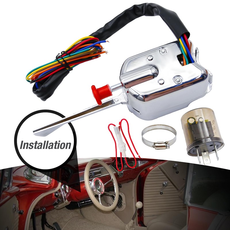 Saihisday Universal Turn Signal Switch with Flasher, 12V Chrome Street