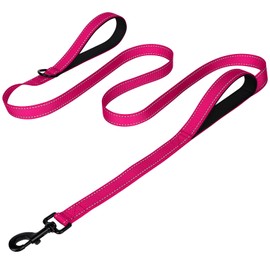 Joytale Dog Leash Heavy Duty for Large Dogs That Pull, Double Handle for Traffic Control, Double-Sided Reflective Leashes for Large Medium Dogs Night Safety, 4FT, Hot Pink