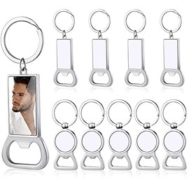 10 Pieces Sublimation Blank Keychains Sublimation Metal Blank Bottle Opener Keychains Aluminum Heat Transfer Sublimation Key Rings Customized Sublimation Photos (Round, Rectangle)