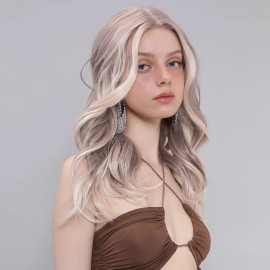 Smilco 2025 Hot Selling SMILCO Fashion Wig T-shaped Lace Lavender Gradient Curly Wig Short Braided Wigs SM9027color: lavender gradient color, Stretched Length: 20 Inches