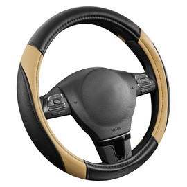 Rubbermaid Steering Wheel Cover – Universal Fit 14.5"–15" Steering Wheel Cover, Anti-Slip Grip, Breathable Leather, All-Season Protection, Interior Upgrade for Cars, Trucks, SUVs - Beige
