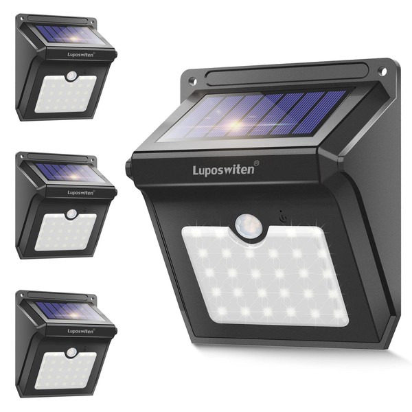 Luposwiten Solar Outdoor Lights Waterproof - Super Bright Motion Sensor Outdoor Lights Easy to Install Solar Lights for Outside, Front Door, Yard, Garage, Garden, Patio, Deck (4 Pack)