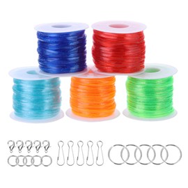 PATIKIL Lanyard String Kit, 5 Rolls Glitters Plastic Lacing Cord Gimp String Lanyard Weaving Kit with Lanyards Accessories for Crafts, Bright Blue, Red, Orange, Green, Sky Blue