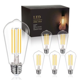 BORT ST58/ST19 Vintage Edison Bulbs, Neutral White 4000K, 6W Equivalent 60W LED Filament Light Bulbs, Dimmable 700LM, E26 Base LED Bulbs, Clear Plastic (6Pack)