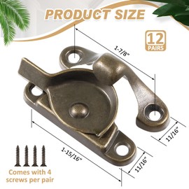 Hicarer 12 Pack Zinc Window Sash Lock Casement Window Lock 1-15/16 and 1-7/8 in. Hole Centers, Window Locks Security Replacement for Single/Double Hung Wood Windows (Antique Brass)