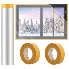 63'' x 197'' Window Insulation Kit, POF Window Sealer for Winter, with PET Double-Sided Tape, Insulates 5 Standard Indoor Windows Keep Warm for Weatherproofing Window Film for Winter-1PCS