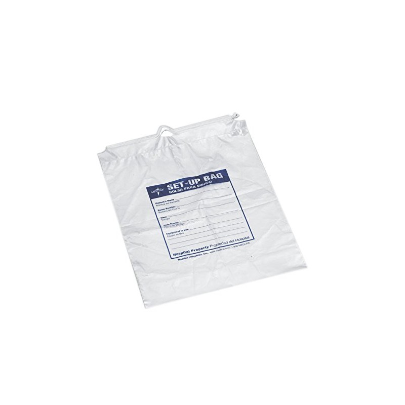Medline Respiratory Patient Setup Bag, Drawstring, Clear, Printed, 12" x