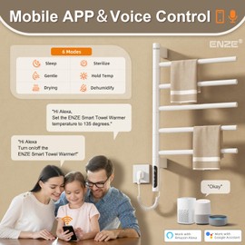 ENZE Smart Rotating Heated Towel Rack for Bathroom, Wall-Mounted Electric Towel Dryer with Swivel Bars, Smart Timer, Low Carbon Steel, IPX5, Plug-in/Hardwired, Towel Warmer with Wi-Fi App Control