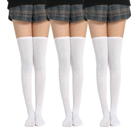 UILYNIU 3 Pairs Ladies Girls Extra Long Socks Thigh High Socks, Over The Knee Socks Slouch Socks Boot Stockings, Over Knee Leg Warmers for Dancing, Cosplay, Stage Performance, Daily Wear (White)