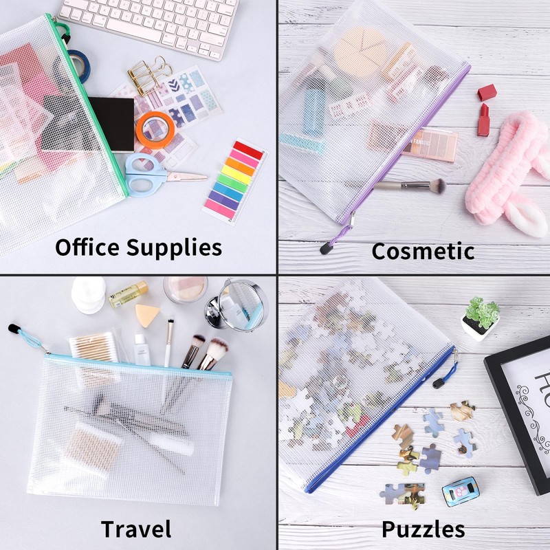 EOOUT 24pcs Mesh Zipper Pouch Bags, A4 Zipper Bags for