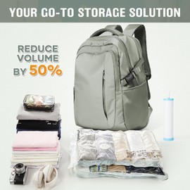 Travel Backpack with 2 Pack Vacuum Bags and Hand Pump, Personal item Backpacks Vacuum Storage Bags for Women Men, Travel Essentials Space Saving Compression Bag for Backpack,Luggage,Suitcase, Green