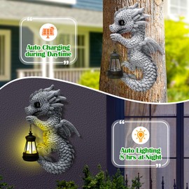 Tfro & Cile Solar Garden Statue Dragon Tree Hugger Outdoor Lawn Decor for Balcony Patio Yard Idea Gift for Women