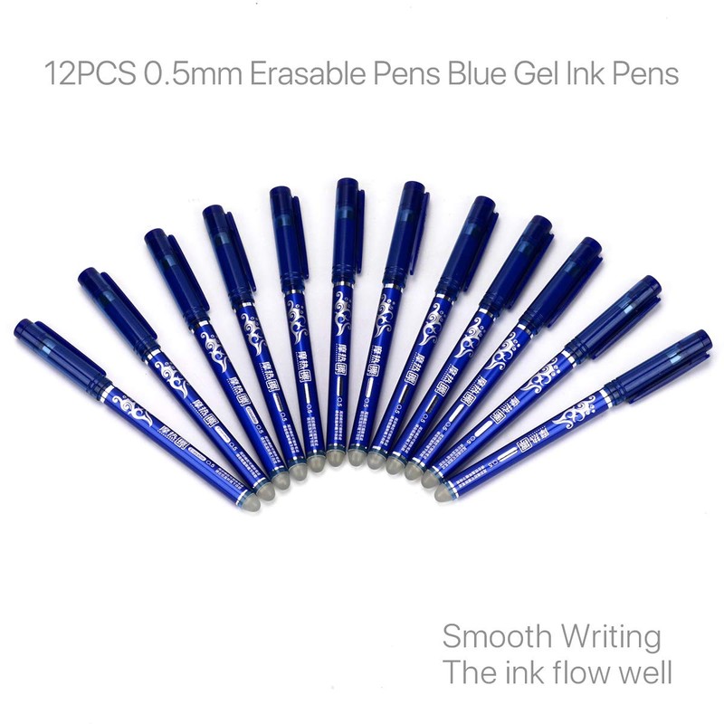 WONOLO 12PCS 0.5mm Erasable Pen Blue Gel Ink Roller Ball