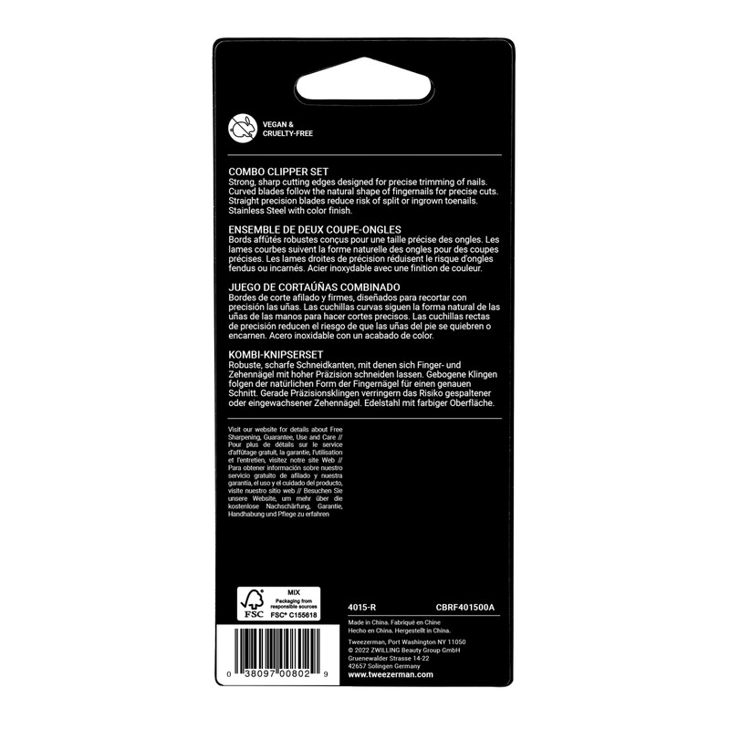 Tweezerman Stainless Steel Combo Set with Fingernail and Toenail Clippers