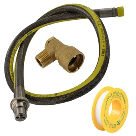 SPARES2GO Universal Oven Cooker Gas Supply Hose, PTFE Pipe Tape & Angled Connector (4ft 1/2 inch, Straight Bayonet, BS EN14800 CE)