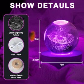 HOTUT HOTUT 3D Solar System Crystal Ball, 3D Planets Crystal Ball with Wooden Base, Space Galaxy Crystal Ball, 3D Crystal LED Night Light Tabletop for Birthday Gift Anniversary Home Decor