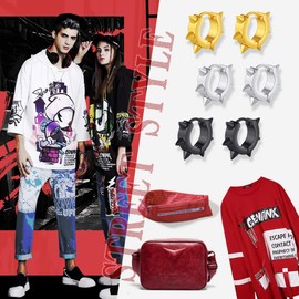 Richsteel Spiked Huggie Hoop Earrings - Stainless Steel Punk Jewelry, Lightweight Gothic Earrings for Men