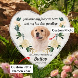 MDFUGEG Dog Memorial Gifts for Loss of Dog,Custom Photo Pet Memorial Stone,Pet Memorial Gifts, Pet Loss Gifts,Cemetery Decorations for Grave,Gifts for Cat & Dog Lovers (Heart-2)