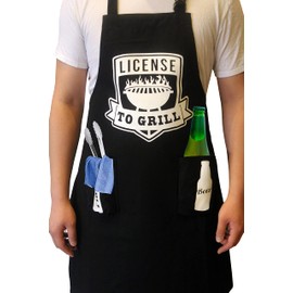 BitimexHome BBQ Aprons For Men With Pockets-Grilling Cooking Apron For Men-Black Denim Funny License To Grill Mens Kitchen Apron-Heavy Duty Chef Apron Adjustable Cotton Bib With Buckle And Beer Holder