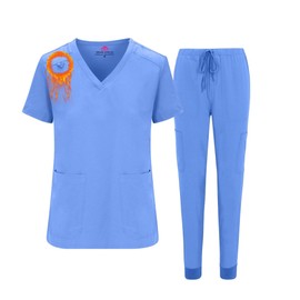 M&M SCRUBS Women's Essential Jogger Scrub Set Nursing Uniform Clearance Cool Stretch Scrub Top and Pant Workwear (Ceil Blue, X-Small-Petite)