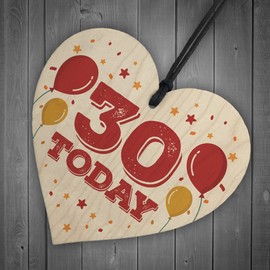 RED OCEAN 30th Birthday Decoration Wooden Heart Novelty Gift Tag Birthday Gift For Him Her