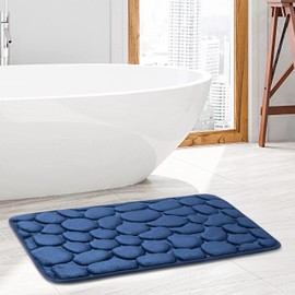 Memory Foam Bath Mat Comfortable Cobblestone Bathroom Rug Super Water Absorbent Bath Rug Machine Washable Bathroom Mat Non Slip Rug Soft Stone Embossed Carpet Thick Shower Floor Bathmat