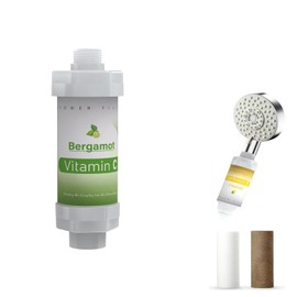Shower Head Filter for Hard Water Bathroom Accessories Water Filter Vitamin C Replacement Cartridge Remove Chlorine Fluoride Heavy Metals Improves Skin Condition Protects Hair Bergamot Scent