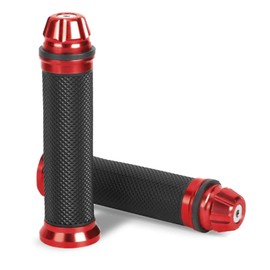 Universal Motorcycle Handlebar Grips CNC Aluminum Rubber Motorbike Handle Bar Grips for 7/8" Handle Bar Bike Bicycle (Red)